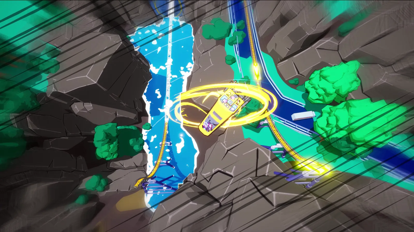 Denshattack screenshot showing a bright coastal stage