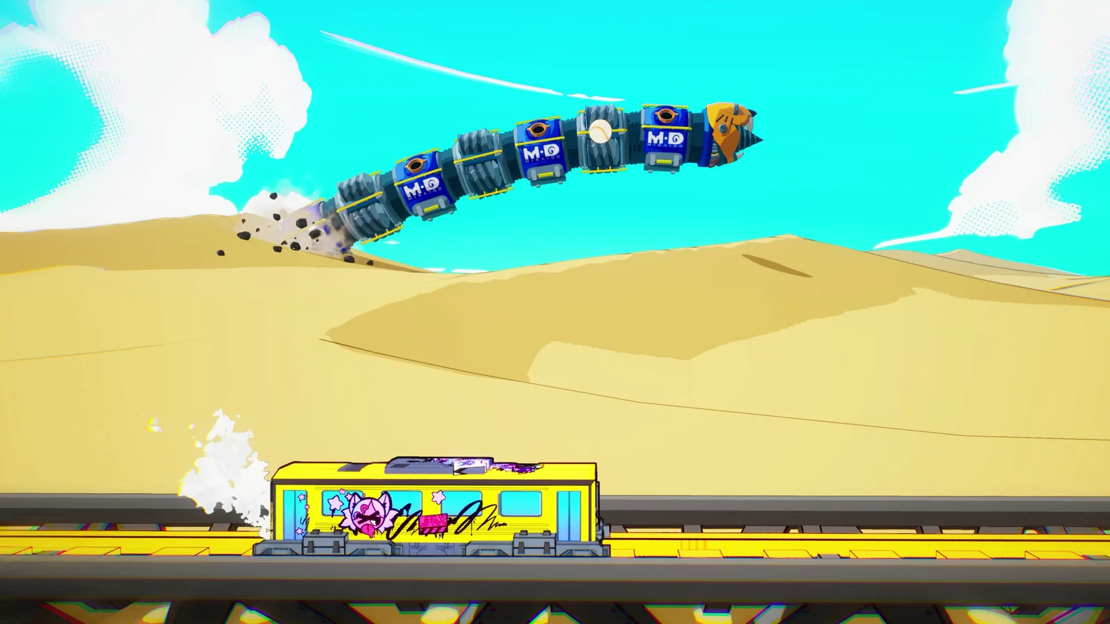 Denshattack screenshot showing a busy action sequence
